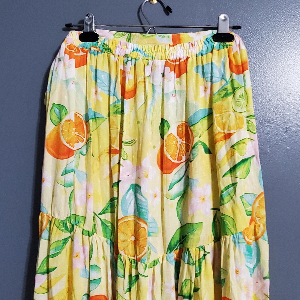 C&C California Citrus Lemon Orange High Low Wrap Skirt Lightweight Size M - Picture 5 of 8